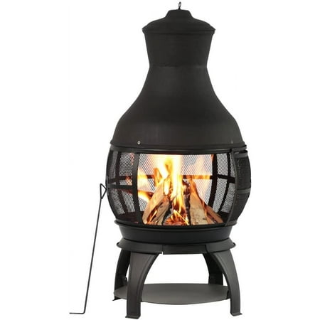 Wood Burning Fire Pits Chimenea Outdoor Fireplace Wooden Firepit, Brown-Black