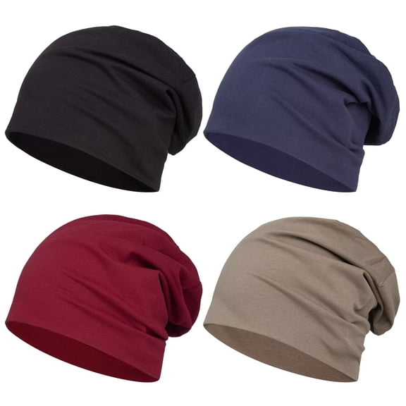 4pcs Cotton Beanie Hats for Men Women Stretchy Workout Cap, Helmet Liner, Lightweight Running Hat, Athletic Skullcap