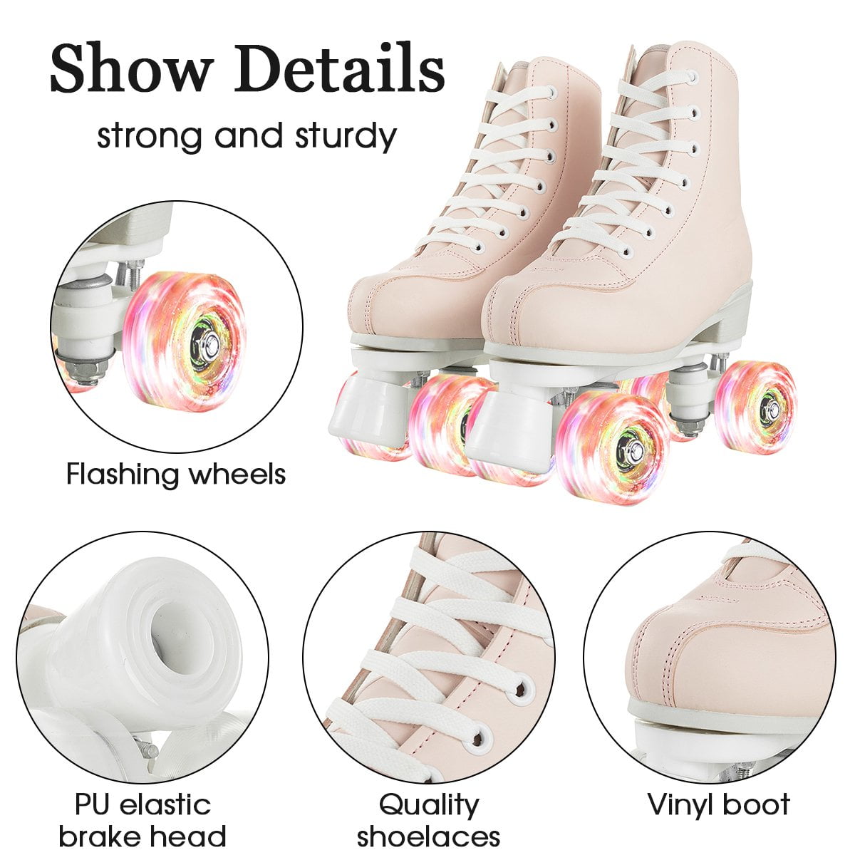 EONROACOO Pink Roller Skates for Women Girls, Adult Teen Light up Quad Skates(Women 7/Men 5.5)