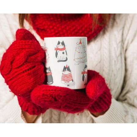 Christmas Cats Ceramic Mug 11oz Cute Meowy Christmas Mug Tea Coffee Mugs Ceramic Cup for Funny Cat Lover Gift Holiday Home Decor