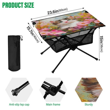 BZSMCE Camping Tables Simple Folding Table Floral Feline Delight Pattern Size:23.6*15.7in