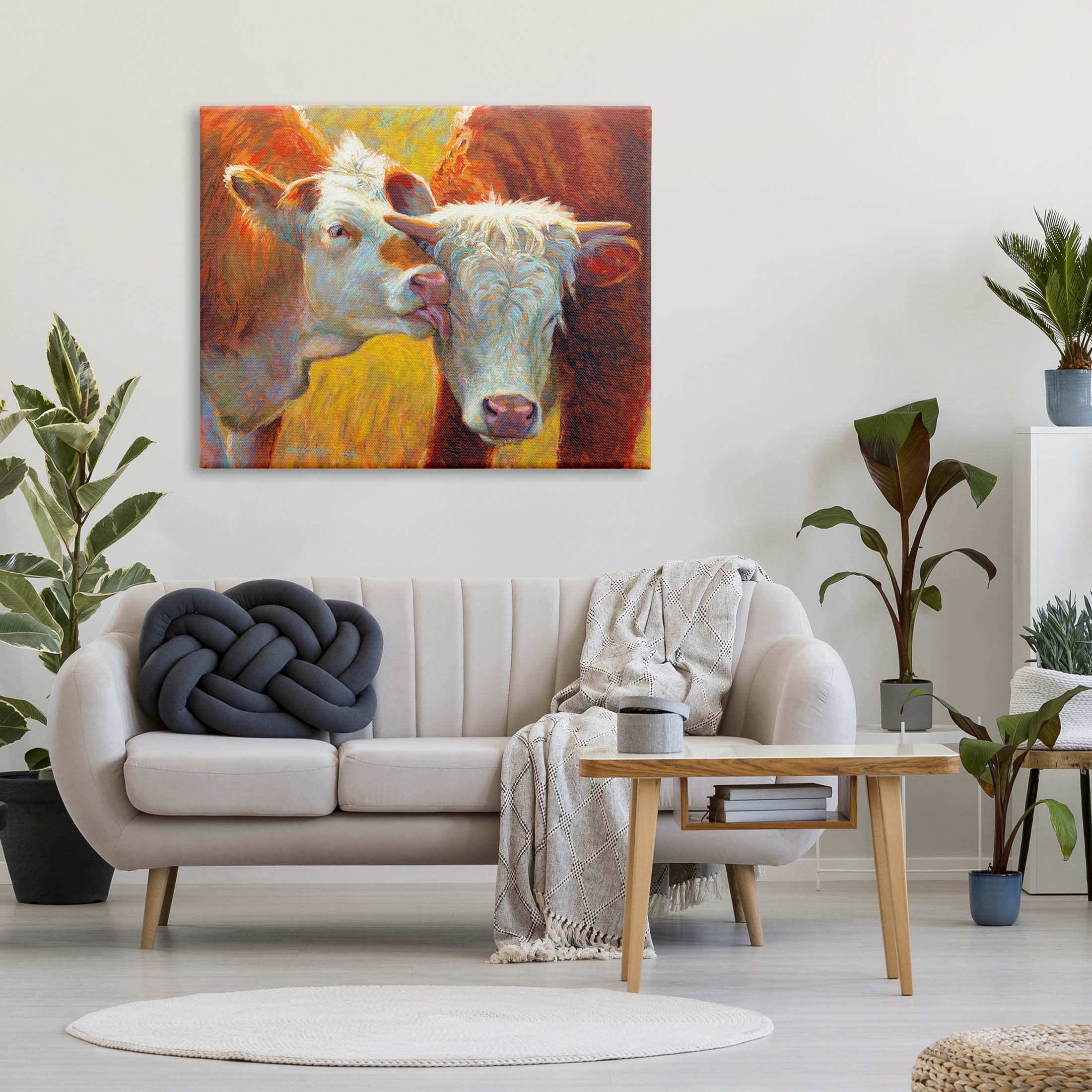 Cow Licking Farm Animals Animals & Insects Painting Gallery Wrapped Canvas Print Wall Art