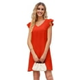 thumbnail image 3 of Summer Dresses for Women V Neck Cap Sleeve Casual Mini Dress Orange Color L, 3 of 8
