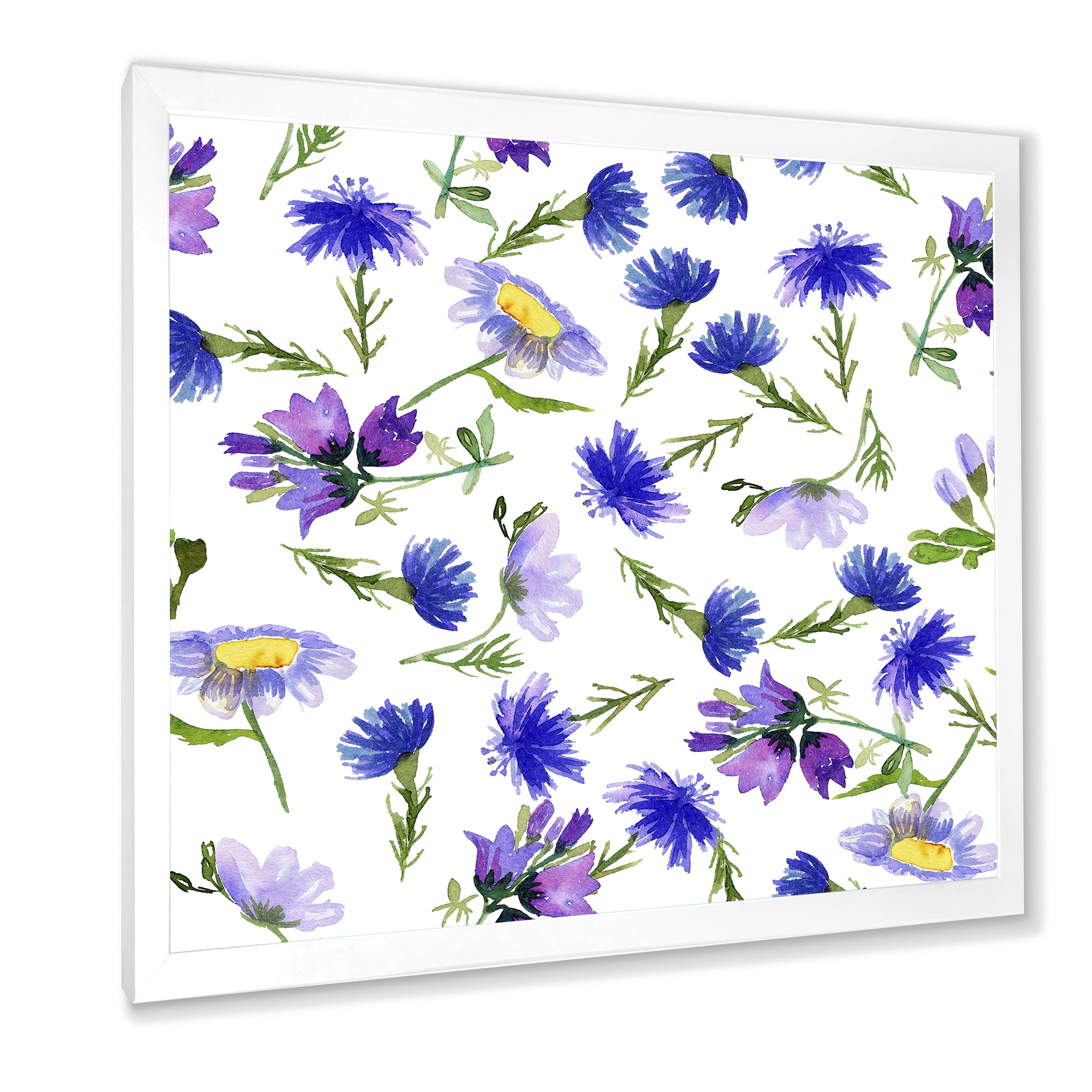 Designart 'Blue Wildflowers With Leaves III' Traditional Framed Art Print