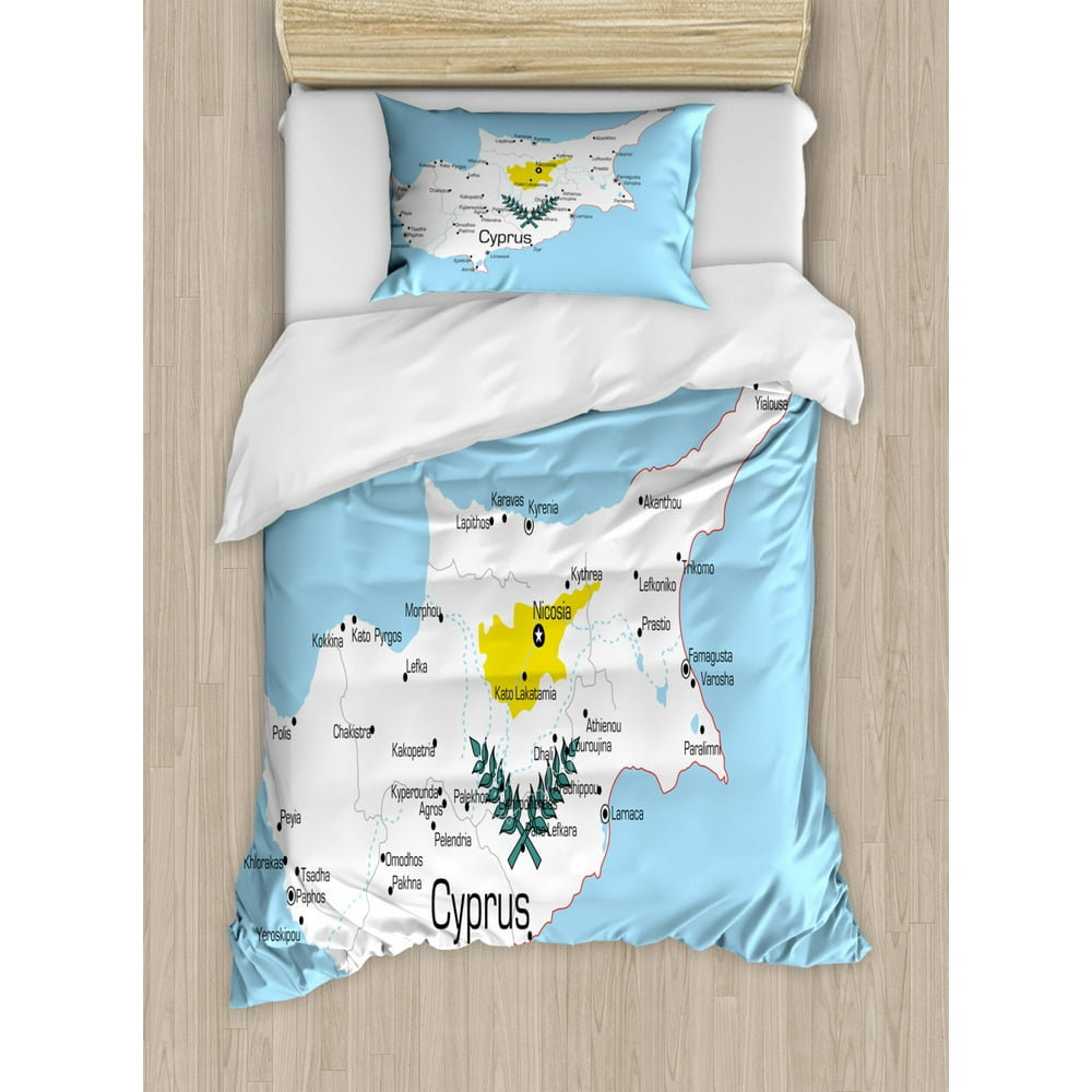 Cyprus Duvet Cover Set Twin Size, United Mediterranean Island Country