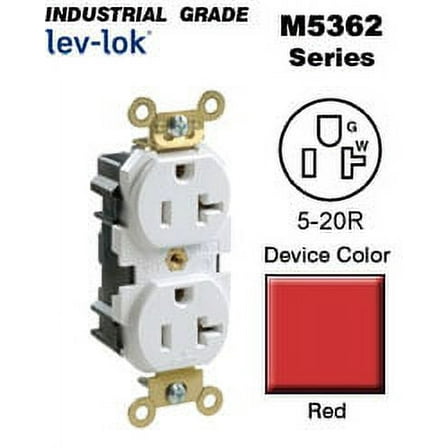 Leviton M5362-R 5-20R Lev-Lok Duplex Receptacle Industrial - Red