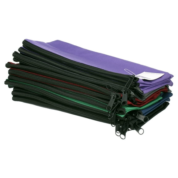 DALIX Zippered Money Pouch Bank Bag Pencil Marker Bags Assorted Colors 24 Pack