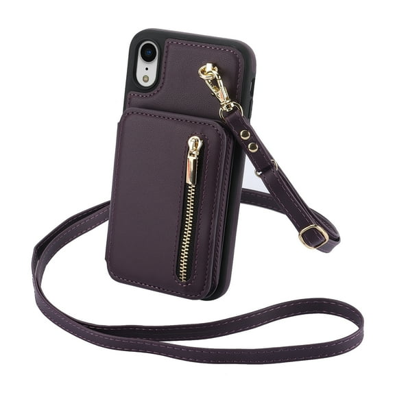 ELEHOLD Wallet Crossbody Case for iPhone XS Max with RFID Blocking Card Holders Zipper Purse Storage Kickstand Function Detachable Wrist Lanyard Shoulder Strap Shockproof Wallet Case,purple