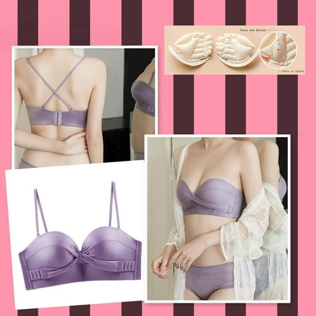 

Jsaert Women s Small Chest Side Buckle Half Cup Strapless Bra + Inflatable Air Cushion