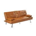 thumbnail image 3 of Derzers Faux Leather Futon Sofa Bed Cupholders and Pillows, Brown, 3 of 6