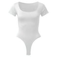 thumbnail image 3 of ZAZYULZ Womens Jumpsuit Ladies Custom Solid Color Square Neck Short Sleeve Fitted Elegant Bodysuit(White,L), 3 of 6