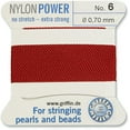 thumbnail image 2 of Griffin Nylon Bead Cord Perlseide – Garnet Color – Size 6 (0.70mm) – 2 meters per card – Stainless Steel Needle Attached – For Knotting Pearls, Gemstones, Crystals and Beads, 2 of 7