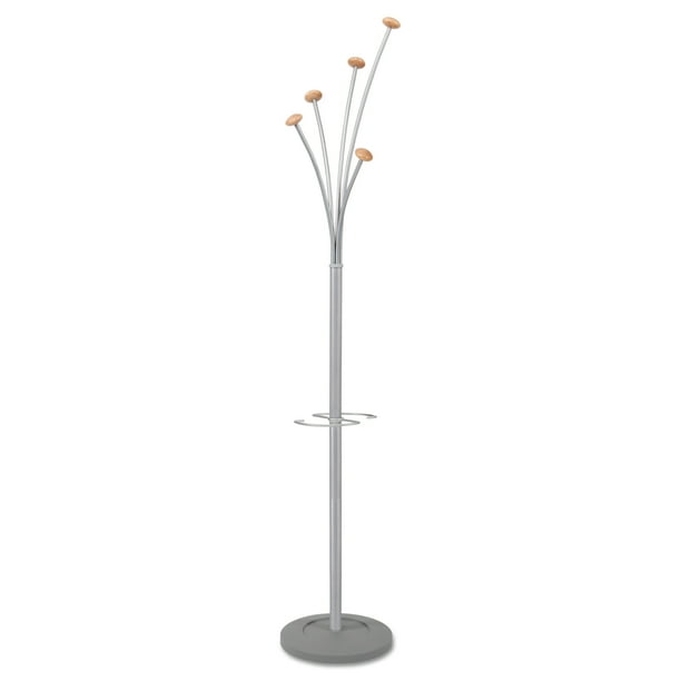Alba Festival Coat Stand with Umbrella Holder, Five Knobs, Silver Gray