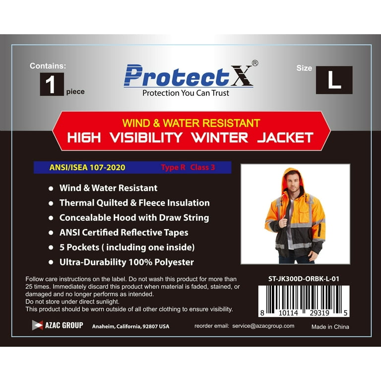 ProtectX High Visibility Safety Waterproof Bomber Jacket for Women Men, Hi Vis Reflective Winter Construction Jacket, Class 3, Orange, 3X-Large ProtectX High Visibility Safety Waterproof Bomber Jacket for Women Men, Hi Vis Reflective Winter Construction Jacket, Class 3, Orange, 3X-Large