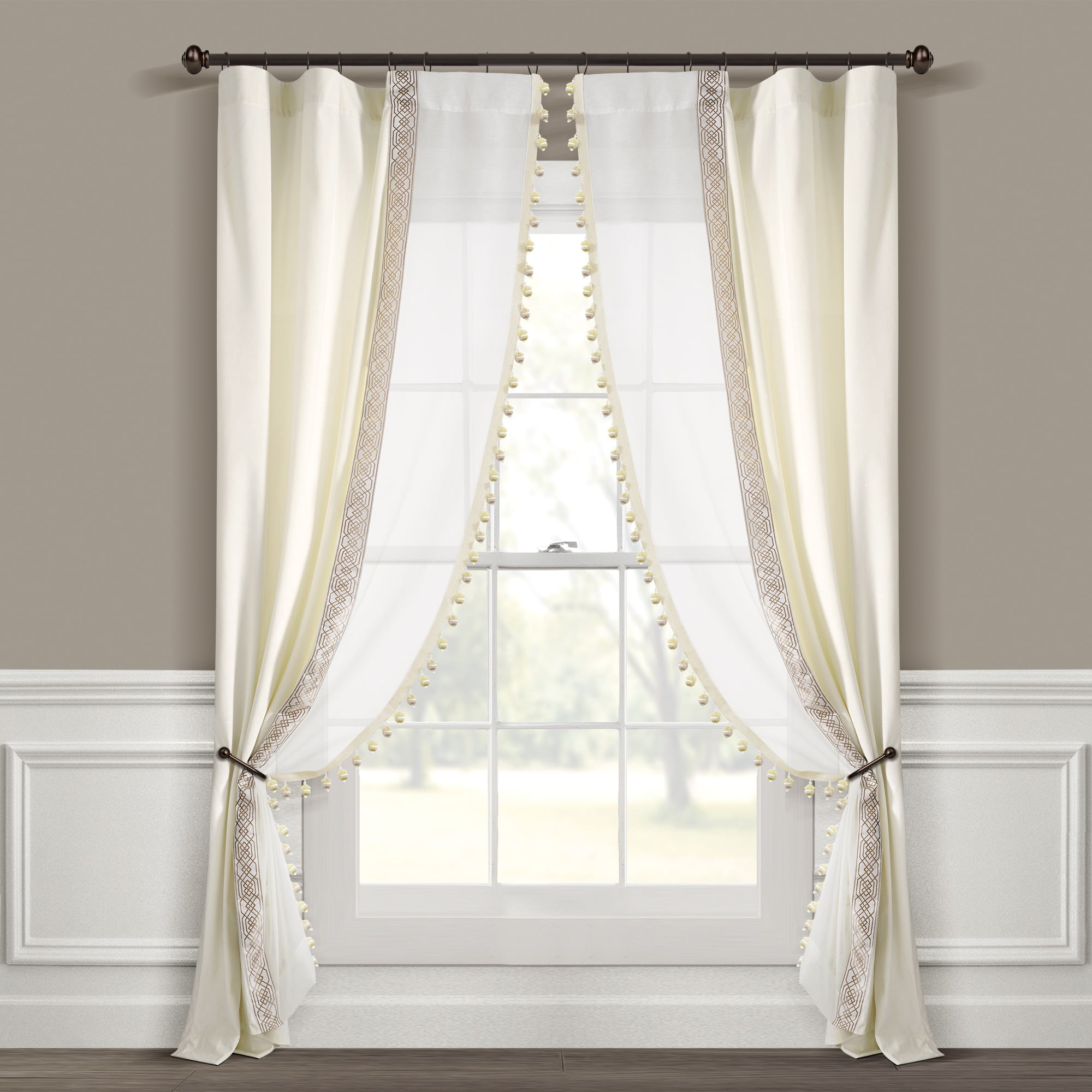 Lush Decor Luxury Traditional Regency Faux Silk Border Trim Window Curtain Panel Navy Single 52x84