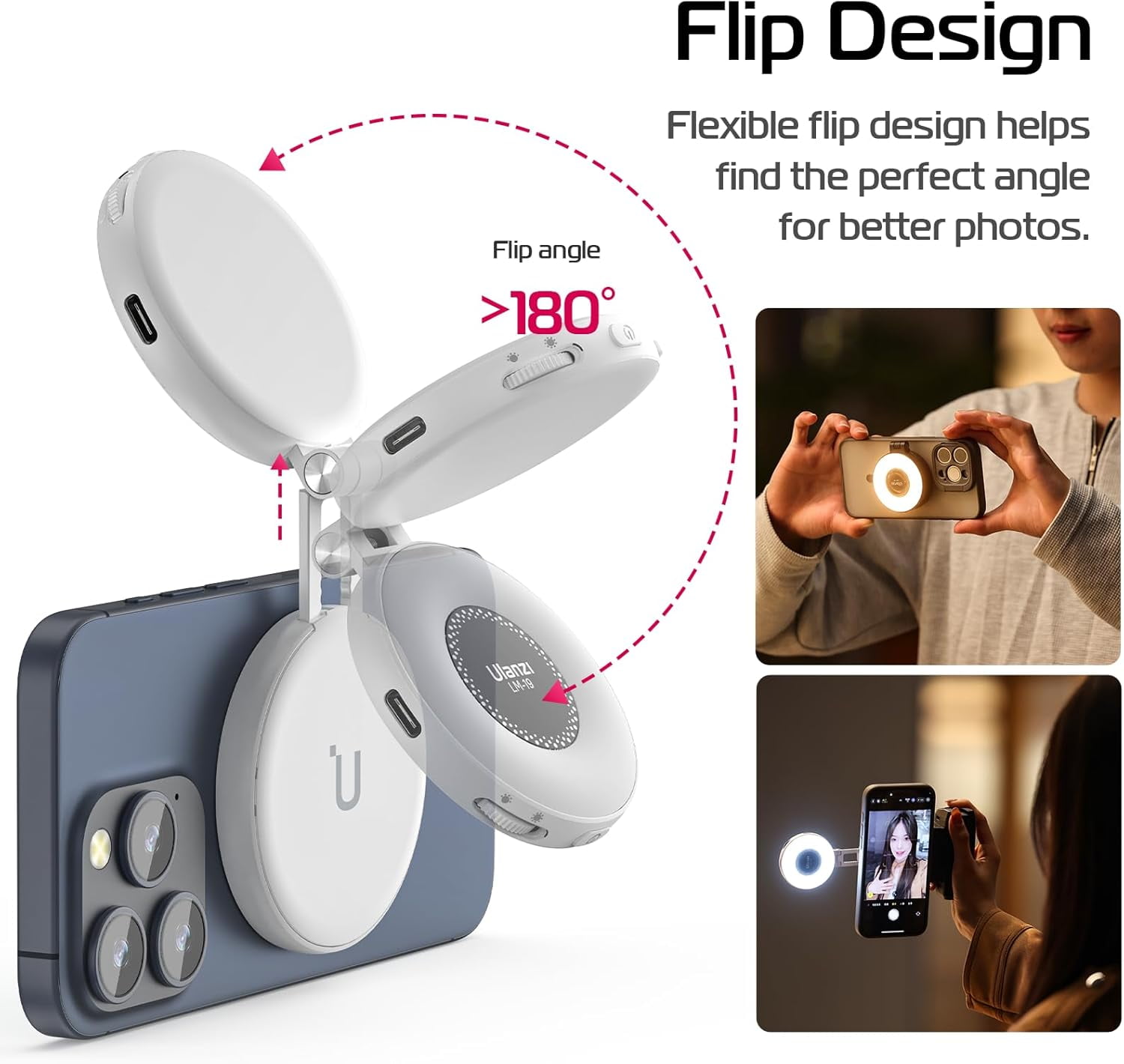 ULANZI White Magnetic Selfie Light,LED Fill Light Compatible with Magsafe,LED Selfie Ring Light for Phones,for Photography/ Video Conference