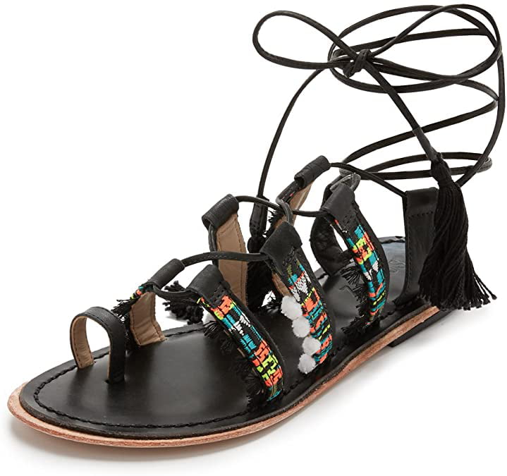 Schutz Women's Patricia Gladiator Sandal, Black Mix Tie Up Flat Sandals ...