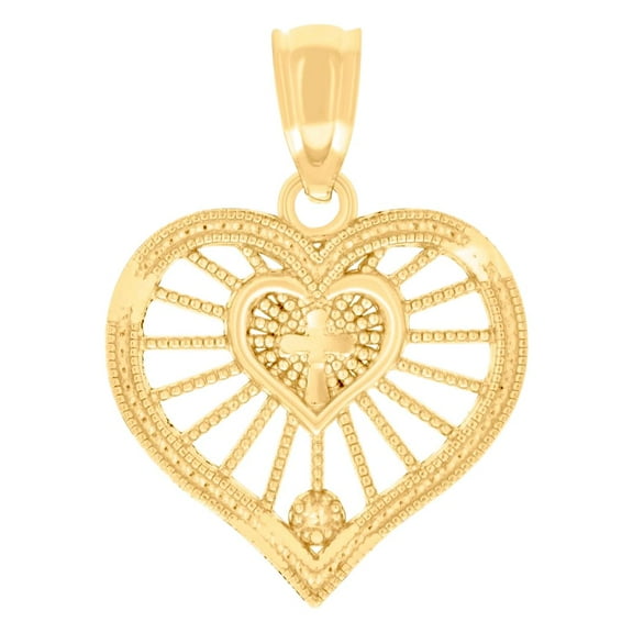 14k Yellow Gold Womens Religious Faith Cross Love Heart Charm Pendant Necklace 18.4x13.3mm Wide Pendant for Women