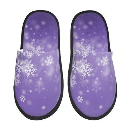 Balery Snowfall Sky White Purple Slient Indoor Furry Fleece Comfort House Shoes Soft Non-Slip Home Shoes Cotton slippers House Slippers-- Medium