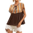 thumbnail image 2 of Camiseta de mujer Camiseta étnica de manga corta con cordones huecos Top casual de verano, Marrón, L Inevent AP001227-15, 2 of 7