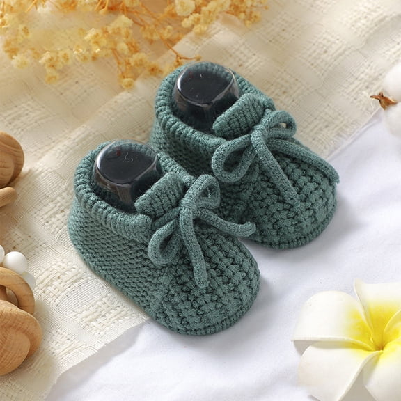 OOOUM Knitted Baby Booties For Newborns Comfortable Soft Infant Shoes Warm Socks Bow Detail Casual Winter First Walker Shoes Dark Green US:4/6-9 Months