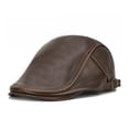 thumbnail image 3 of Hat Berets Men Real Leather Flat Caps Male Adjustable Coffee Duckbill Hat Autumn Winter Luxury Directors Caps ,Unique Design, 3 of 7