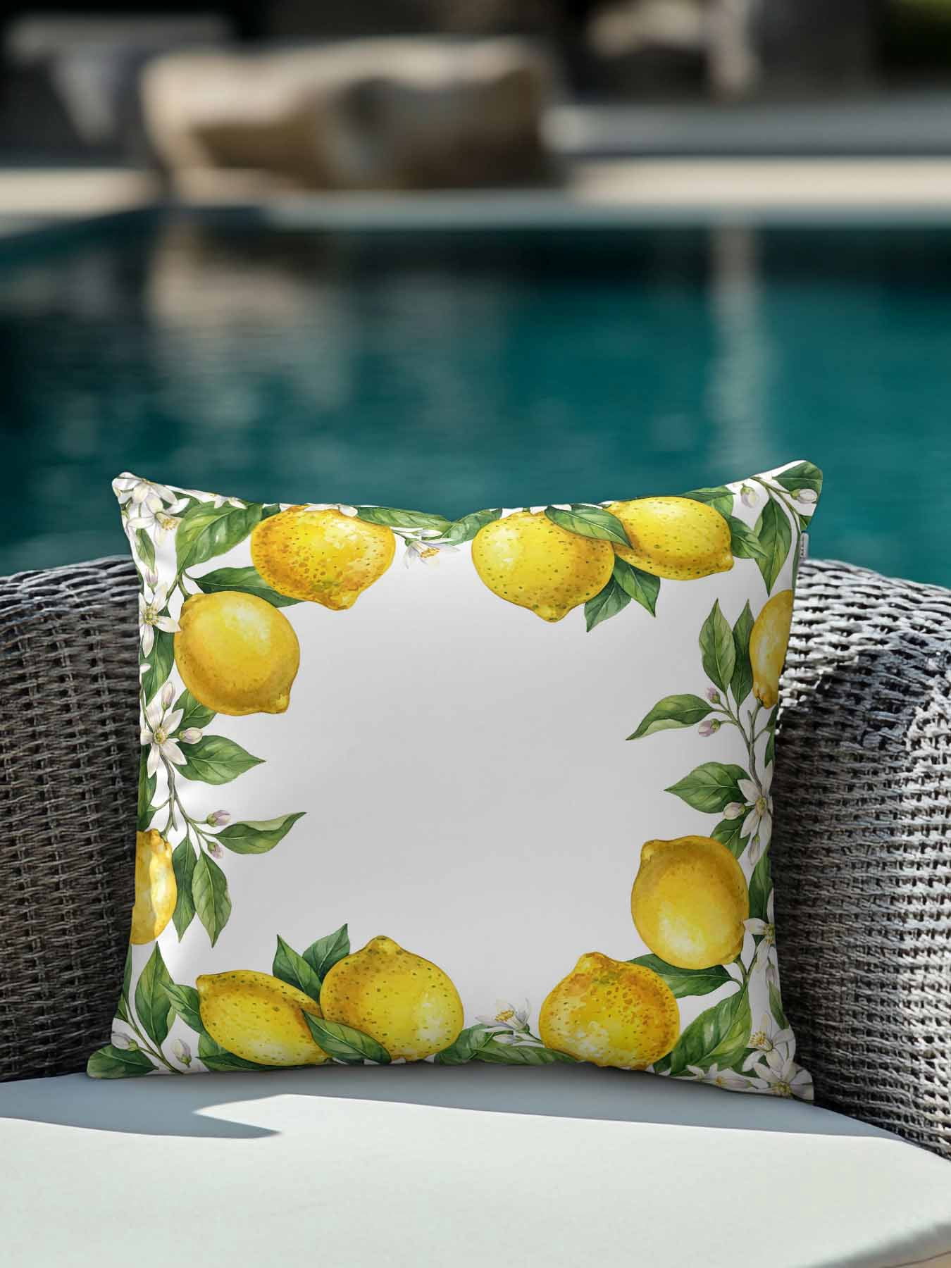 1 Pack Outdoor Pillows Waterproof, Summer Lemons Indoor/Outdoor Throw Pillows with Inserts, Fruits White Flowers Farmhouse Country Decorative Pillow for Patio Furniture Chairs Couch