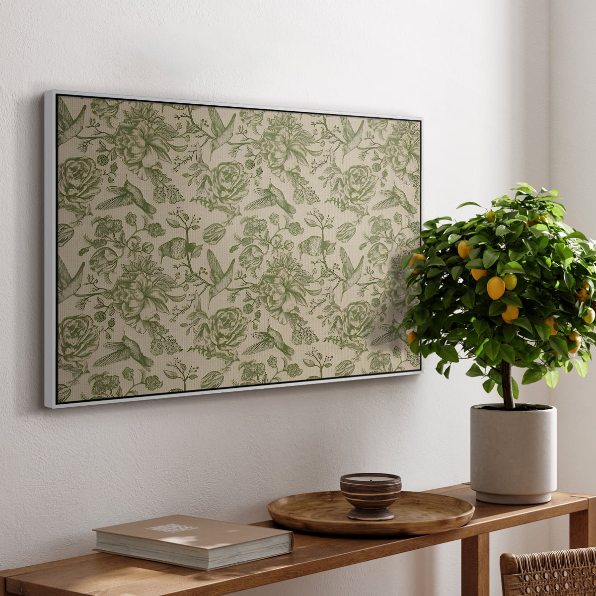 Vintage Abstract Print-I Framed in White Wood Gallery Wrapped Canvas 25 in. x 37 in.