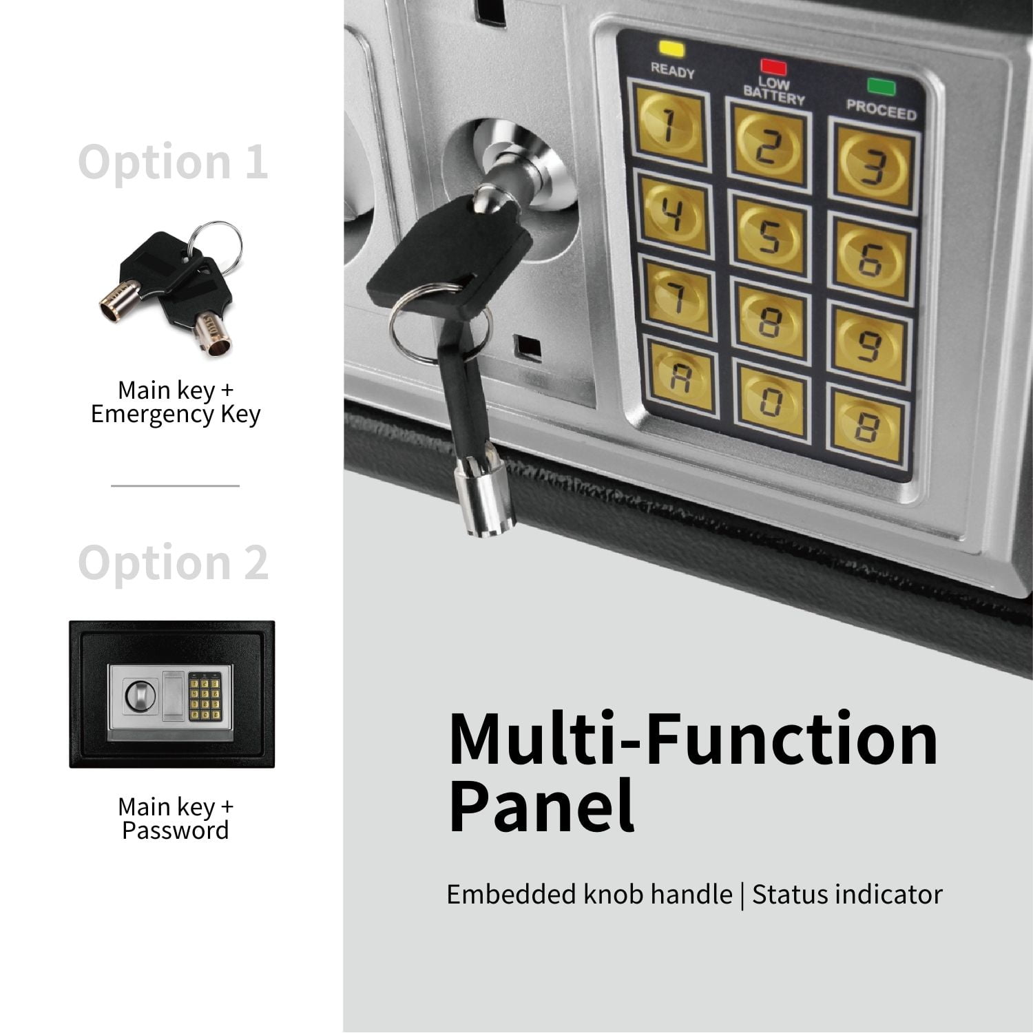 Digital Electronic Safe Box Keypad Lock Security Cabinet with Hidden Wall Mount Anchoring 2 Keys For Gun Money Cash Deposit Jewelry Passport Valuable Home Office Hotel (12"x8"x8")