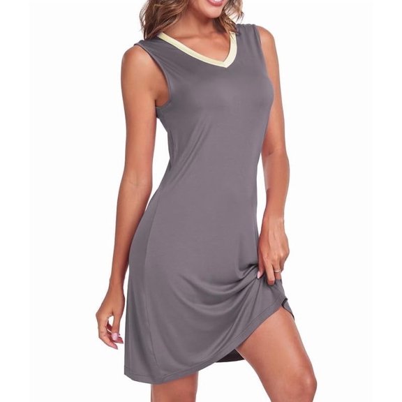 ANLIQI Bamboo Nightgown for Women Sleeveless SleepShirt V Neck Nightshirt Comfy SleepShirt Casual Pajama Dress 1-Pack(Grey, 2XL)