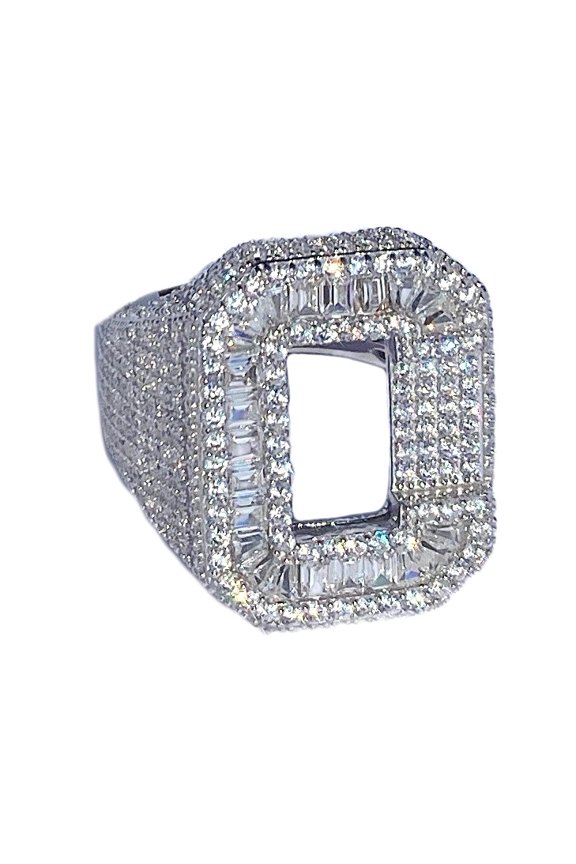 Men's Real Solid 925 Sterling Silver Initial Letter C Iced Baguette Flooded Out Big Hip Hop Ring Size 12