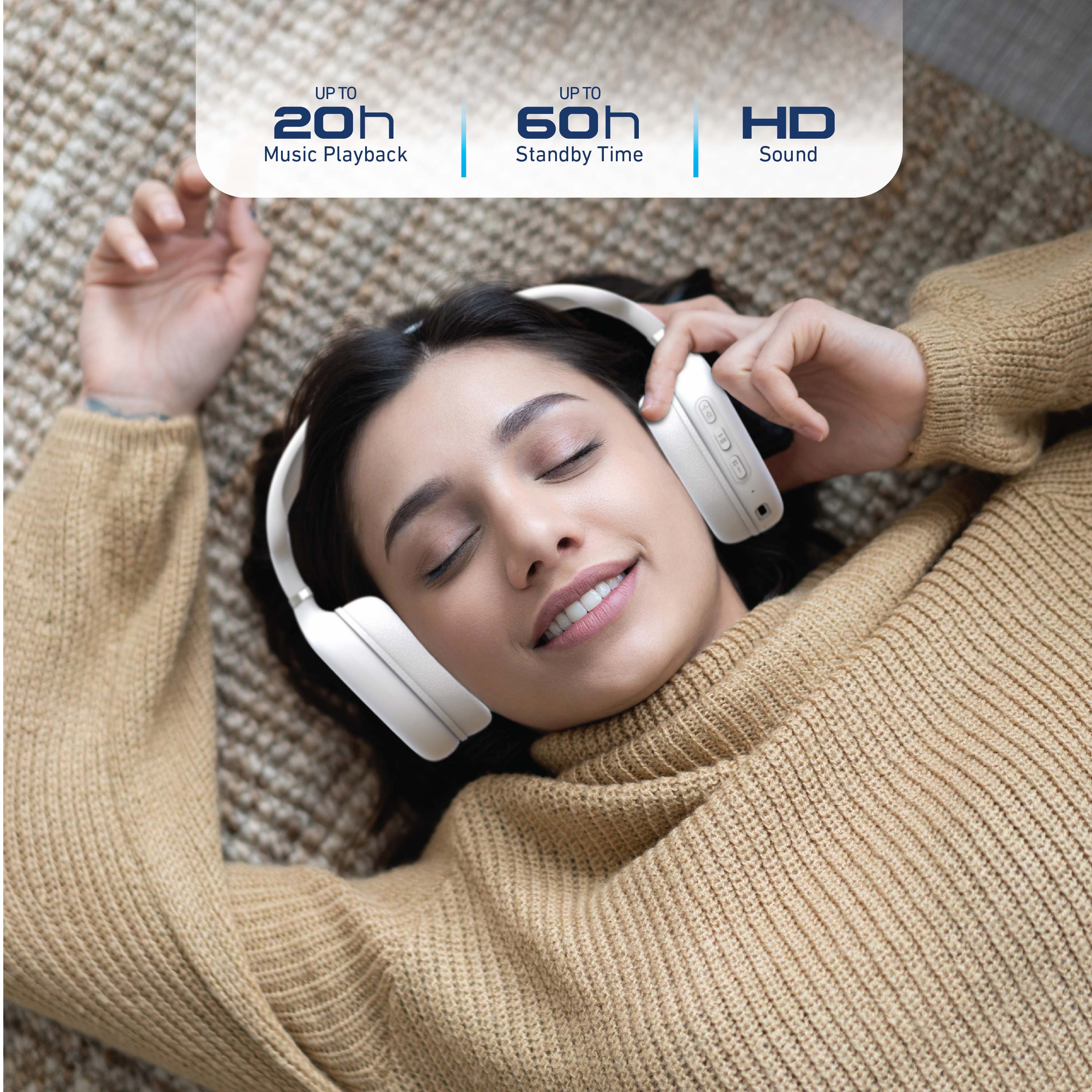 SoundPlay Foldable Wireless Over-Ear Headphones, White photo 5