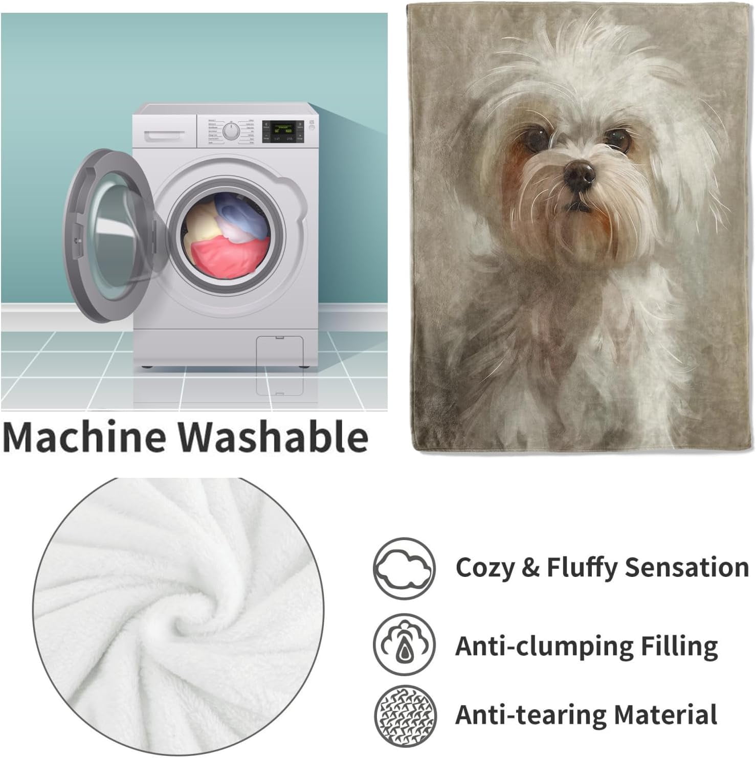 Maltese Dog Throw Blanket Gifts, Soft Cozy Fleece Blanket with Realistic Puppy Print, Lightweight Warm Blanket for Couch Bed Sofa, Perfect for Dog Lovers and Pet Decor, 40x50 in