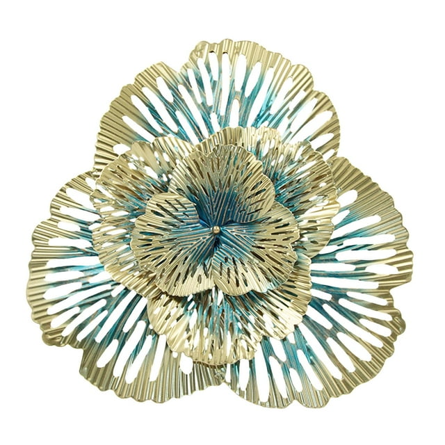GUOOL Flower Metal Wall Decor Figurine Hollow Out Pendant for Hotel Restaurant Triangular Blue