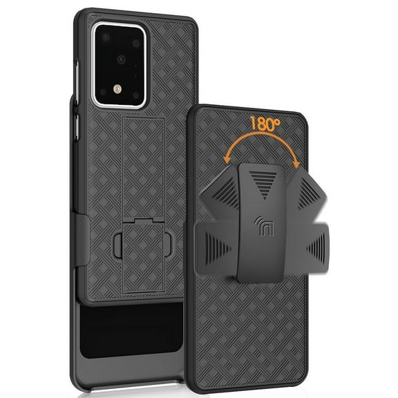Case with Clip for Galaxy S20 Ultra, Nakedcellphone [Black Tread] Kickstand Cover with [Rotating/Ratchet] Belt Hip Holster Holder for Samsung Galaxy S20 Ultra Phone (2020 model with 6.9" Display)