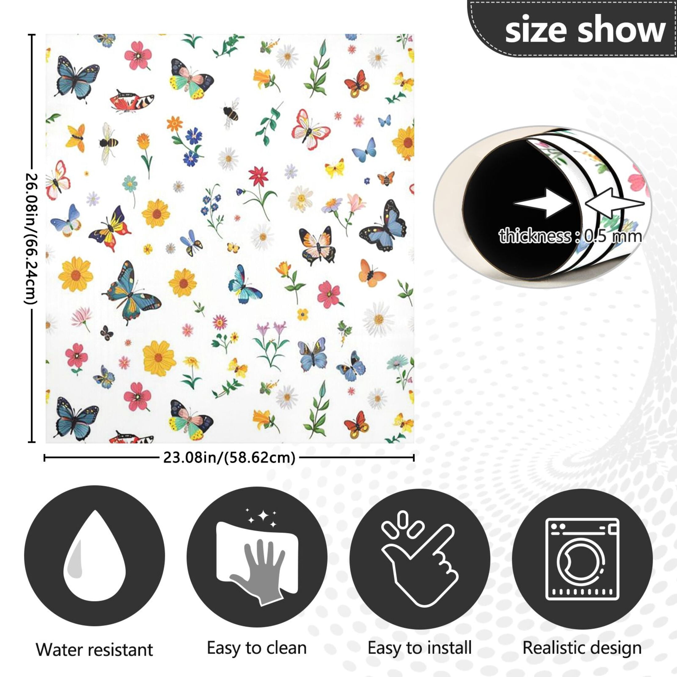 Dishwasher Magnetic Sticker 23x26 Inch Refrigerator Magnetic Sticker Washing Machine Magnetic Sticker Kitchen Panel Magnetic Sticker Home Decor Multicolored Butterflies and Flowers