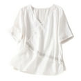 thumbnail image 3 of Women's Fashion Summer New And Jacquard Embroidered Hem Slanted V Neck Button T Shirt Women's Athletic Tops Tees Women T Shirt Women Womens Active Short Sleeve Casual Short Sleeve Tops for Women Tee, 3 of 3