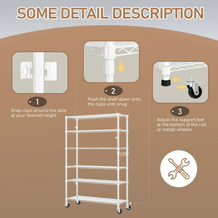 Ktaxon 6 Tier Wire Shelving with Wheels, 46