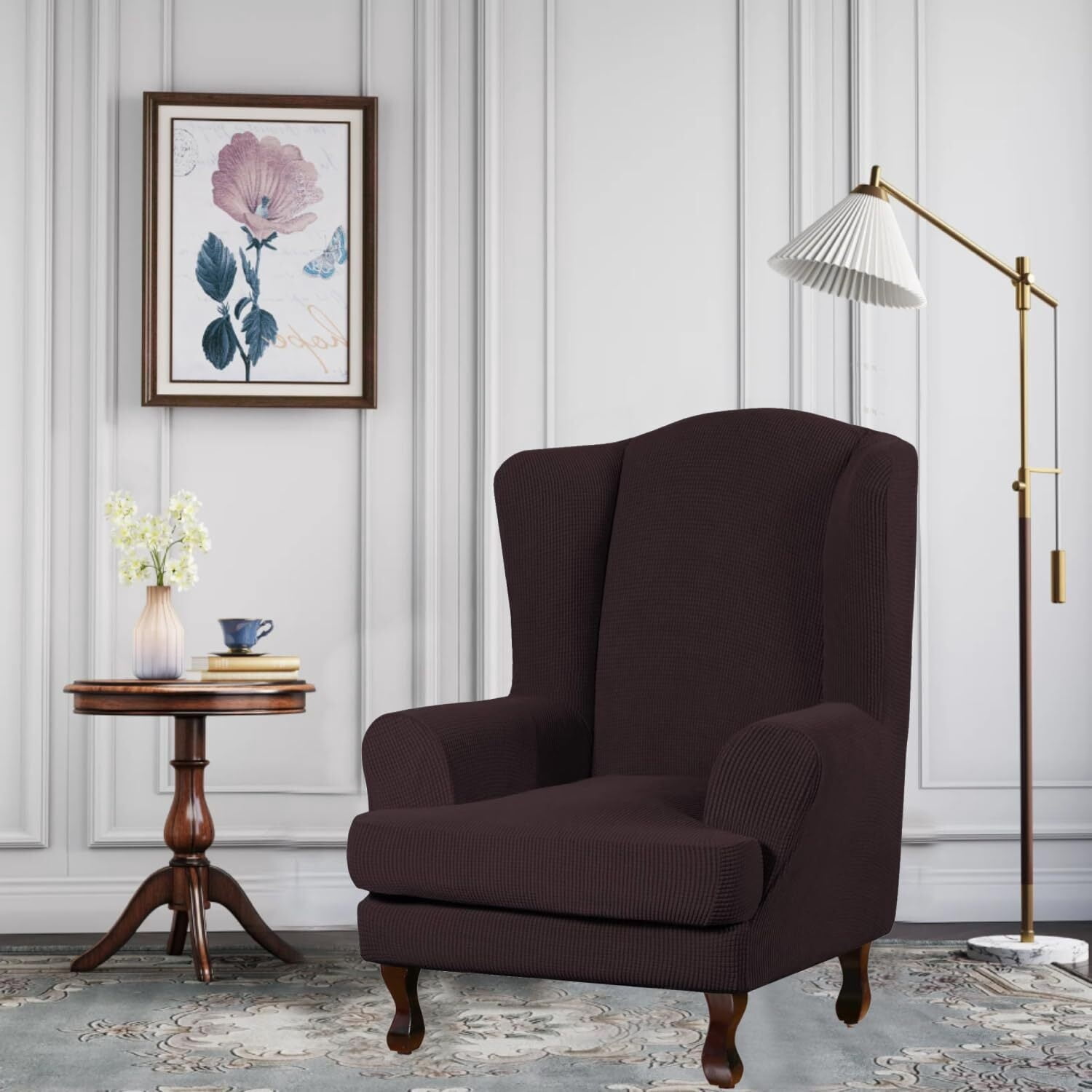 LKJYER Wing Chair Slipcovers 2 Pieces Stretch Spandex Wingback Chair Covers Sofa Slipcover Washable Armchair Protector Cover for Living Room and Bedroom