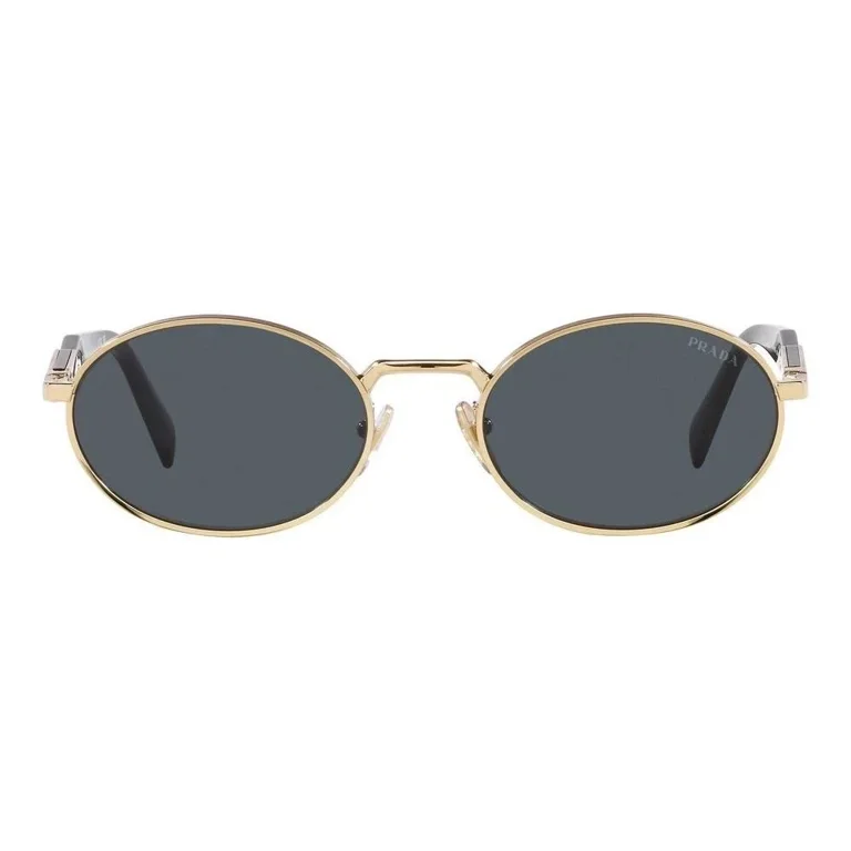 PRADA PR 65ZS ZVN09T Gold Black Oval Frame Grey Lenses Sunglasses