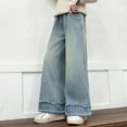 thumbnail image 7 of HAOTAGS Mid Waist Pants Kids Comforable Wide Leg Trousers Straight with Pockets Girl Streetwear Blue 12 Years, 7 of 7