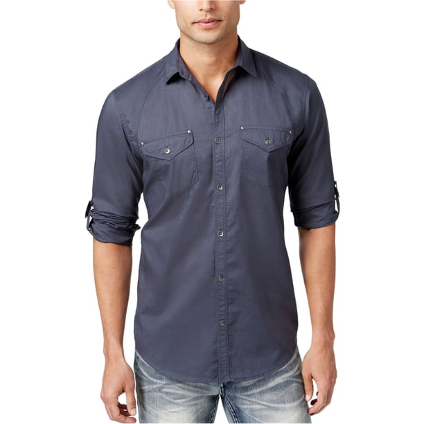 INC Mens Harrison Button Up Camisa, Gris, X-Large