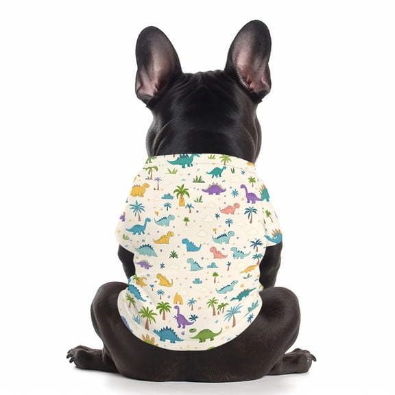Dog Shirt for Large Dogs, Dinosaur Playful Dog Design All Over Print Pet Apparel Lightweight Breathable Dog Outfit Yellow Casual Pet Clothes for Everyday Wear, 1 Pack