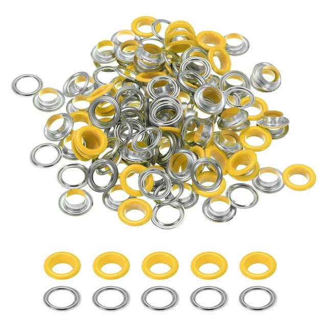 Uxcell 110 Pcs Ojetes con Arandelas 3/8" Kit de Grommets Amarillo