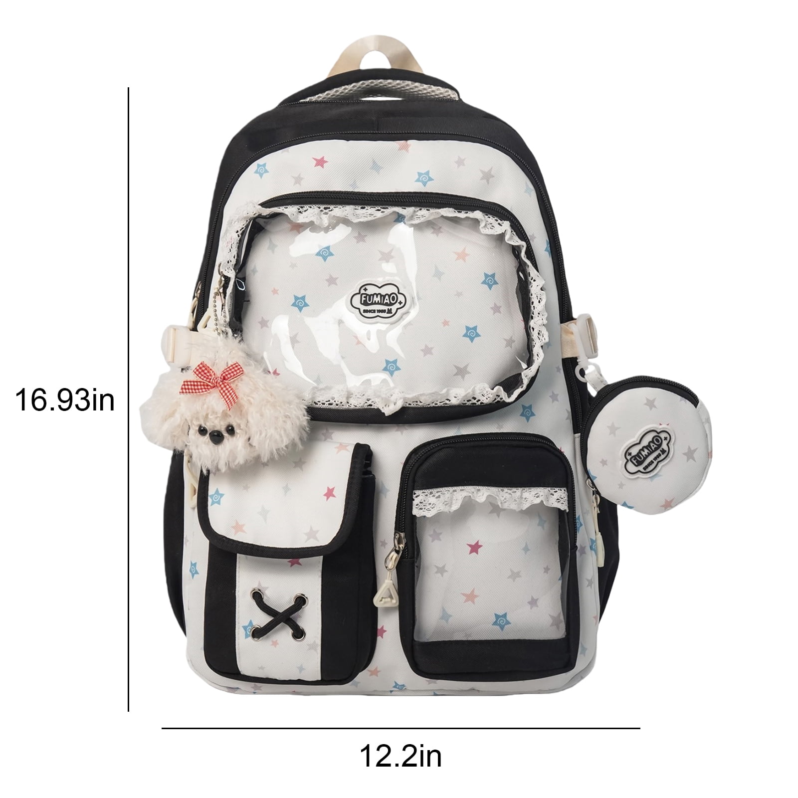 HUISZJ Ita Bag School Backpack, Large Capacity School Backpack Pendant, Cutecore Daypack for Travel Students, Black