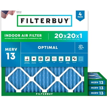 Filterbuy 20x20x1 MERV 13 Health Defense, Pleated HVAC AC Furnace Air Filters (4-Pack)