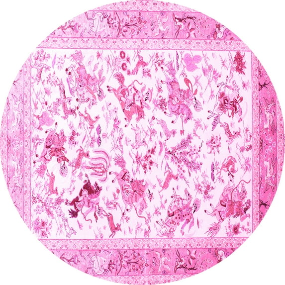 Ahgly Company Indoor Round Animal Pink Traditional Area Rugs, 7' Round