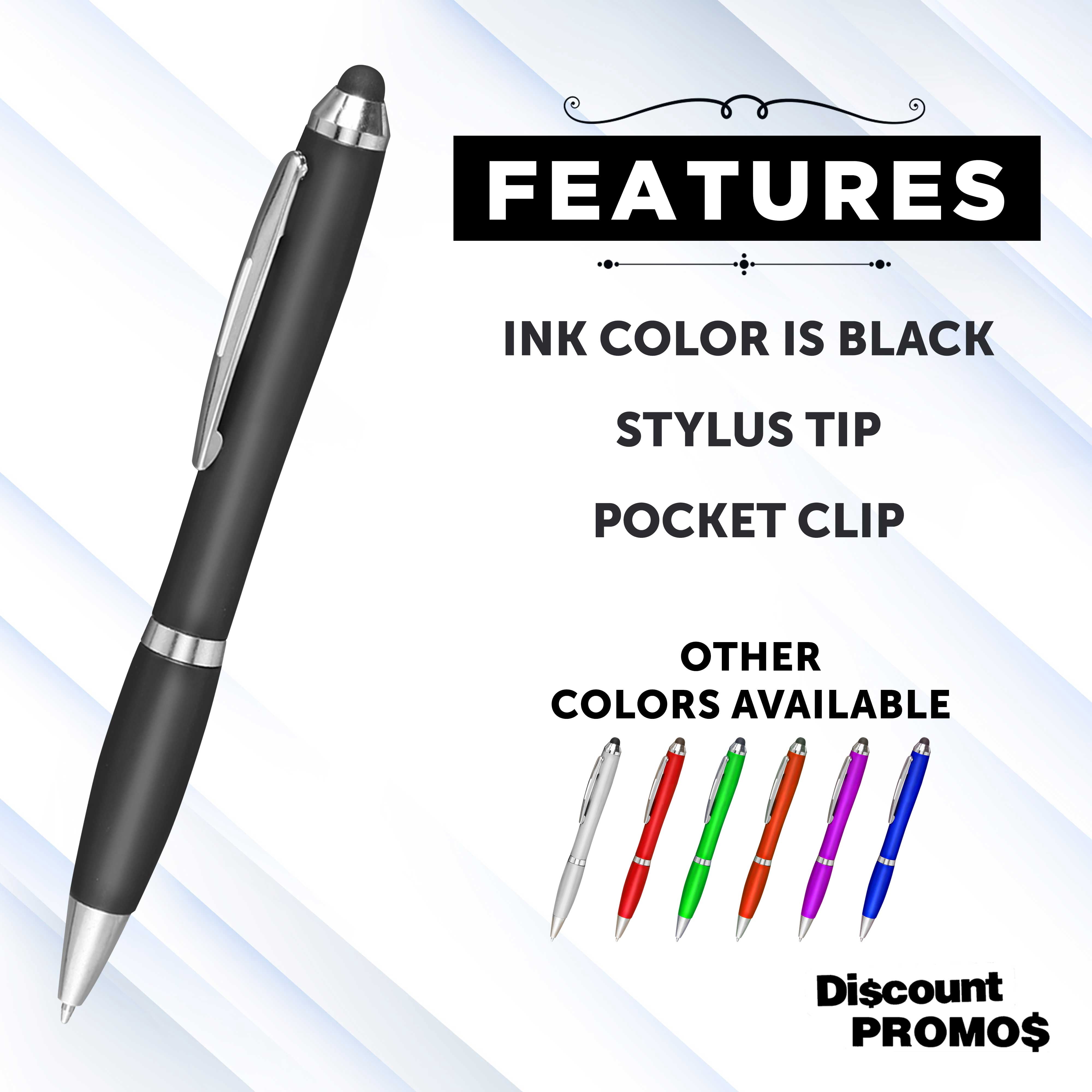 Plastic Stylus Pens Set of 10, Bulk Pack - Black Ink, Great for Office, School, Business, Tradeshows, Events - Black