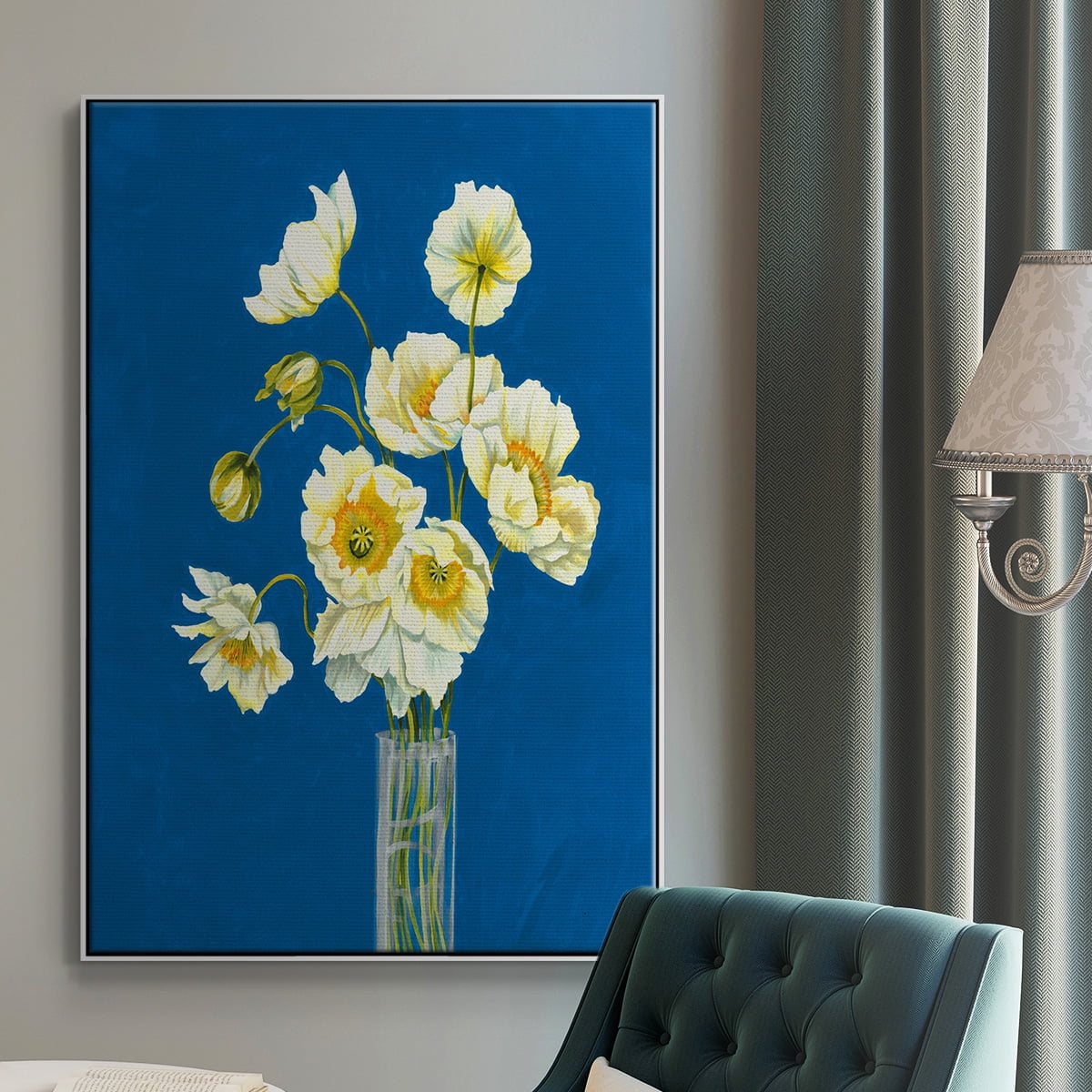 Ice Poppies Framed Premium Gallery Wrapped Canvas - Ready to Hang - 25 x 37 - White Floating Frame
