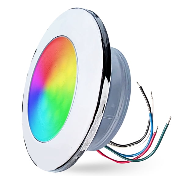 Pactrade Marine LED Courtesy Lights RGBW - 3-Inch Light Only (5-Wire) - Stainless Steel Flush Mount - Controller-Operated Dimmable Color-Changing Interior Boat Lights, Marine-RV Ready 12V